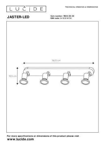 Lucide JASTER-LED - Ceiling spotlight - LED - GU10 - 4x5W 2700K - Black - technical